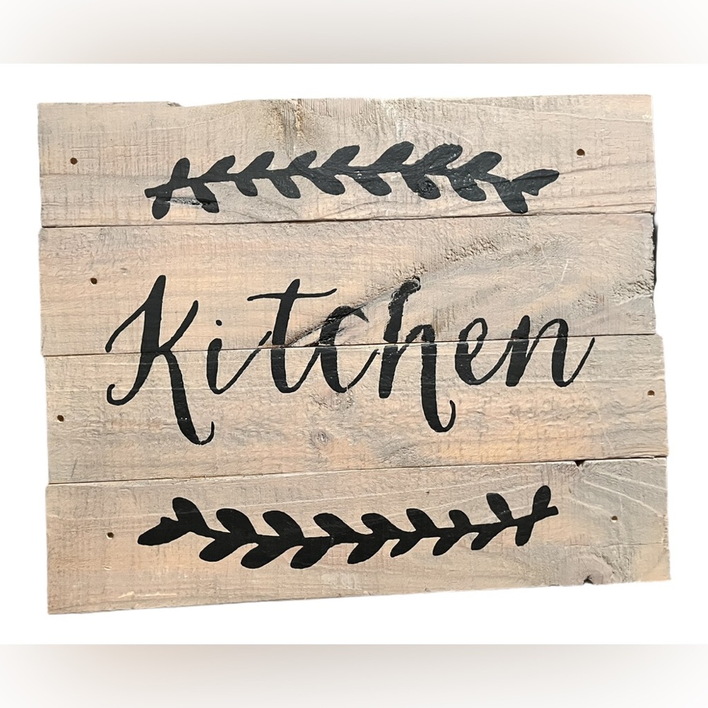 Rustic Black and Brown Kitchen Sign with Leaf Design